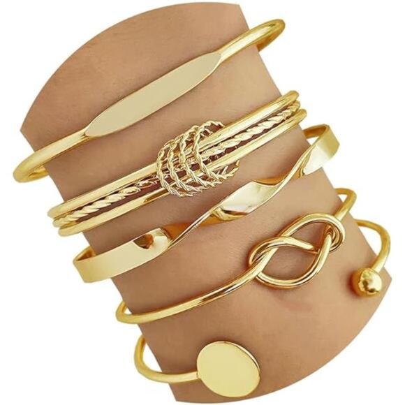 Gold bangle bracelets for women stackable cuff layered minimalist boho jewelry - Picture 8 of 8